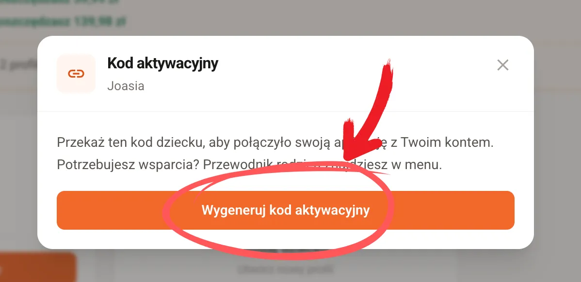 Okno Kod aktywacyjny z przyciskiem Wygeneruj kod aktywacyjny
